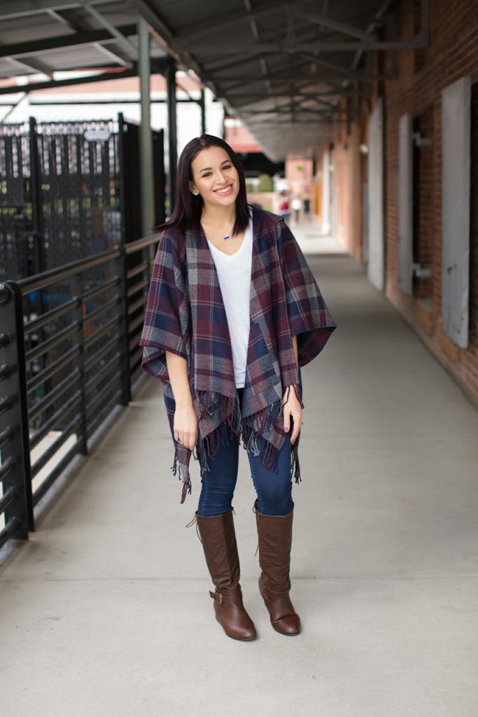 forever 21 plaid poncho brown riding boots
