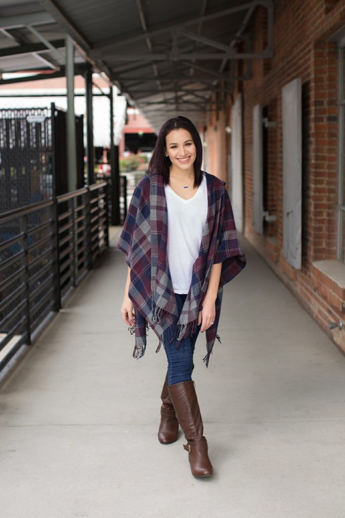 forever 21 plaid poncho brown riding boots