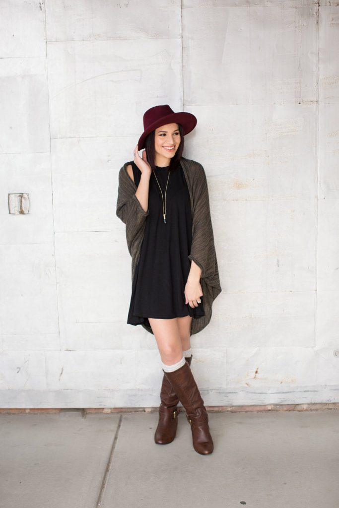 black piko dress and boots
