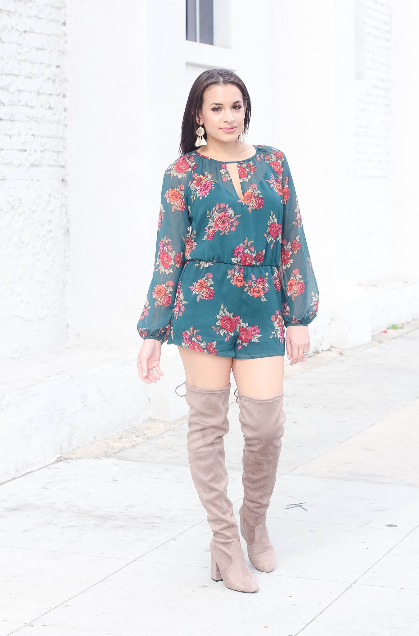 romper with over the knee boots