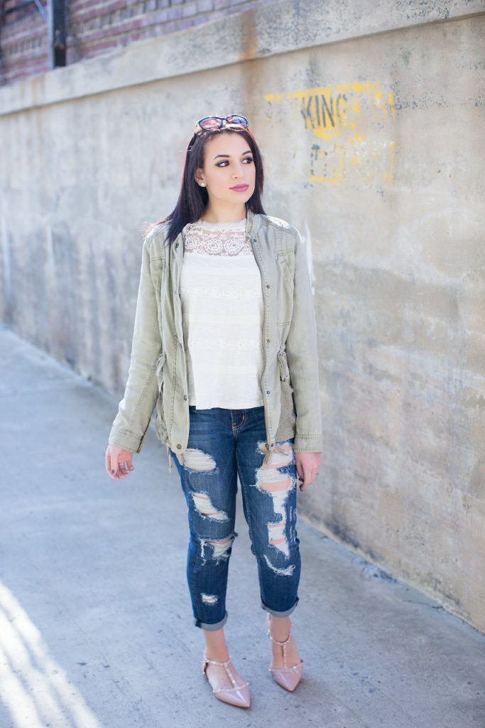distressed denim outfit